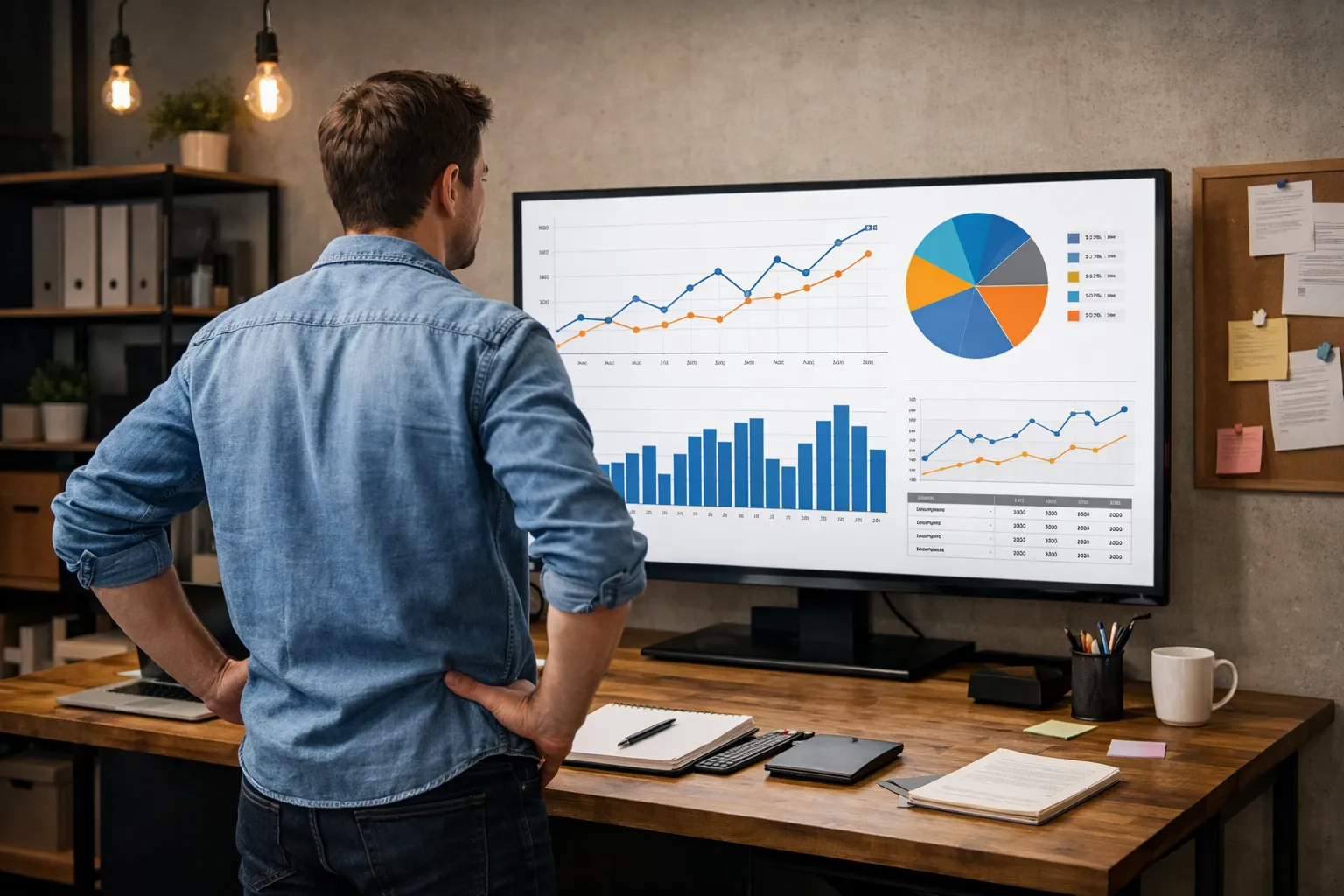Empreendedor analisando gráficos de campanha no monitor, relacionado ao futuro do Google Ads.